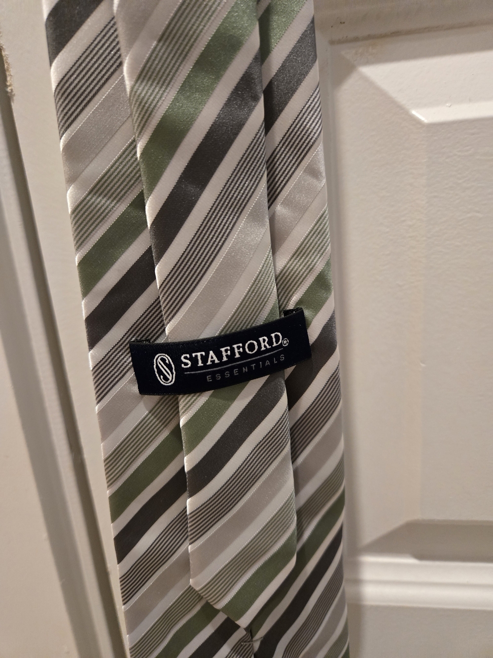 Stafford Striped Tie in Green, Silver, White, and Gray